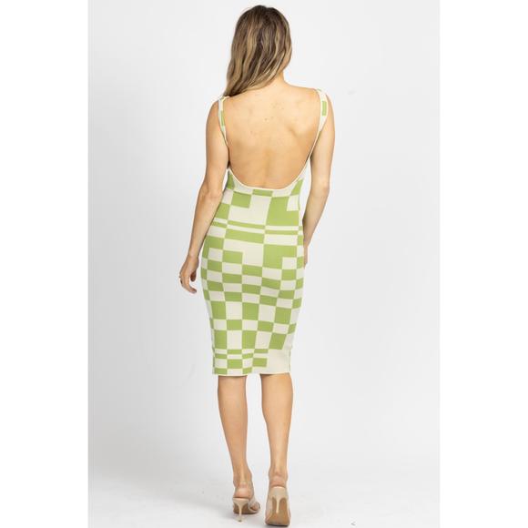 NEW FORE checked knit midi dress in taupe + sage - Picture 5 of 5